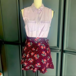 Aeropostale maroon polka dot and floral ruffle skirt / wrap